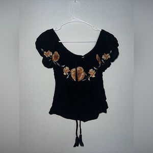 Black floral off the shoulder top size small